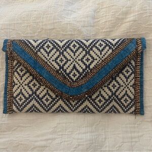 Roberta Roller Rabbit Blue and Black Patterned Clutch